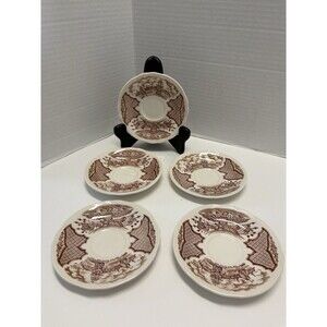 5 Fair Winds Brown by Meakin, Alfred Saucers Brown Ships & Flower